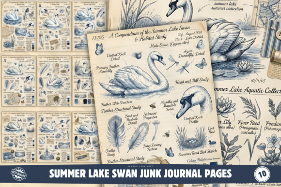 Download Summer Lake Swan Junk Journal Pages - Premium Bundle